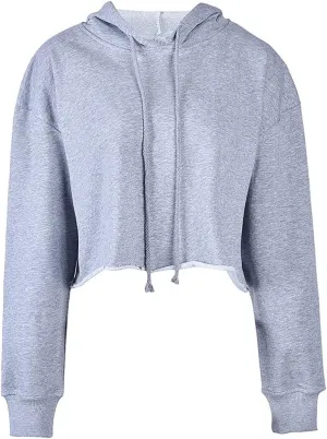 chouyatou Women's Casual Cut Raw Edge Cropped Hooded Pullover Sweatshirt Hoodie