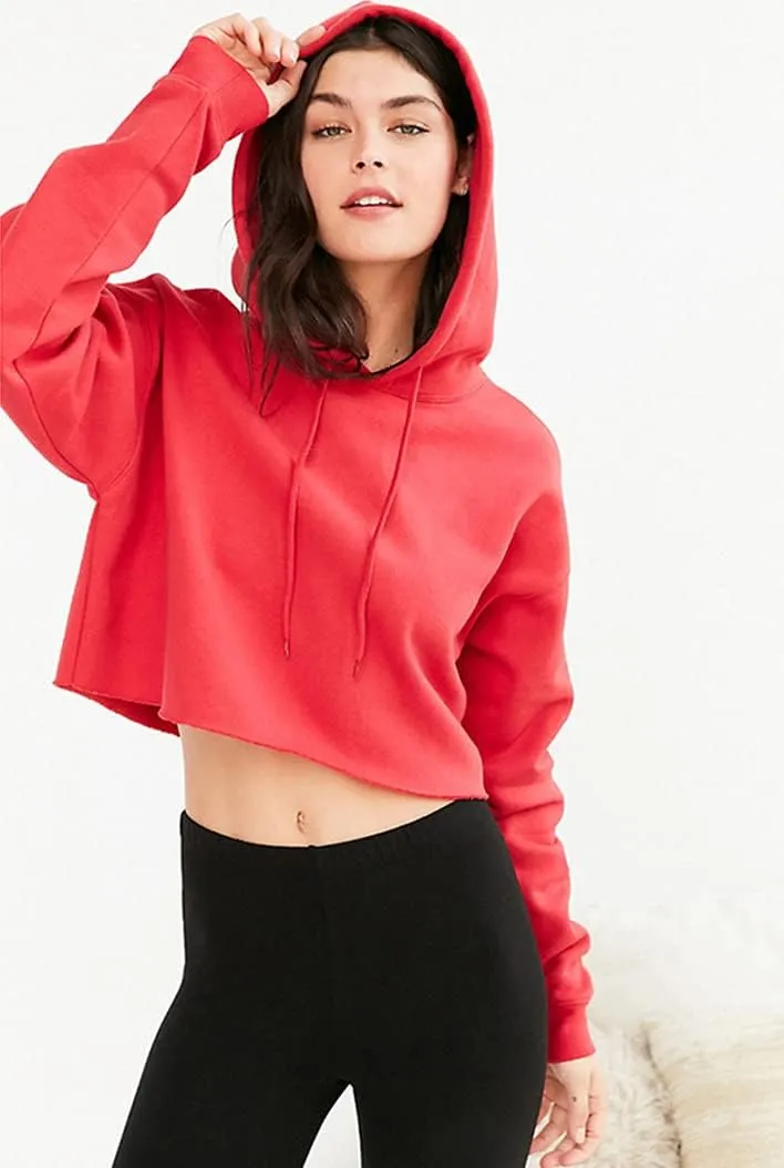 chouyatou Women's Casual Cut Raw Edge Cropped Hooded Pullover Sweatshirt Hoodie