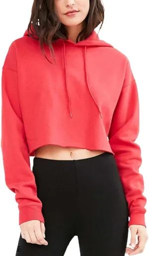 chouyatou Women's Casual Cut Raw Edge Cropped Hooded Pullover Sweatshirt Hoodie
