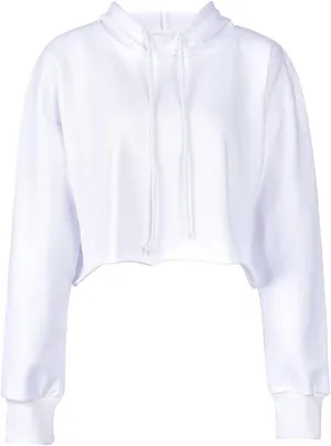 chouyatou Women's Casual Cut Raw Edge Cropped Hooded Pullover Sweatshirt Hoodie