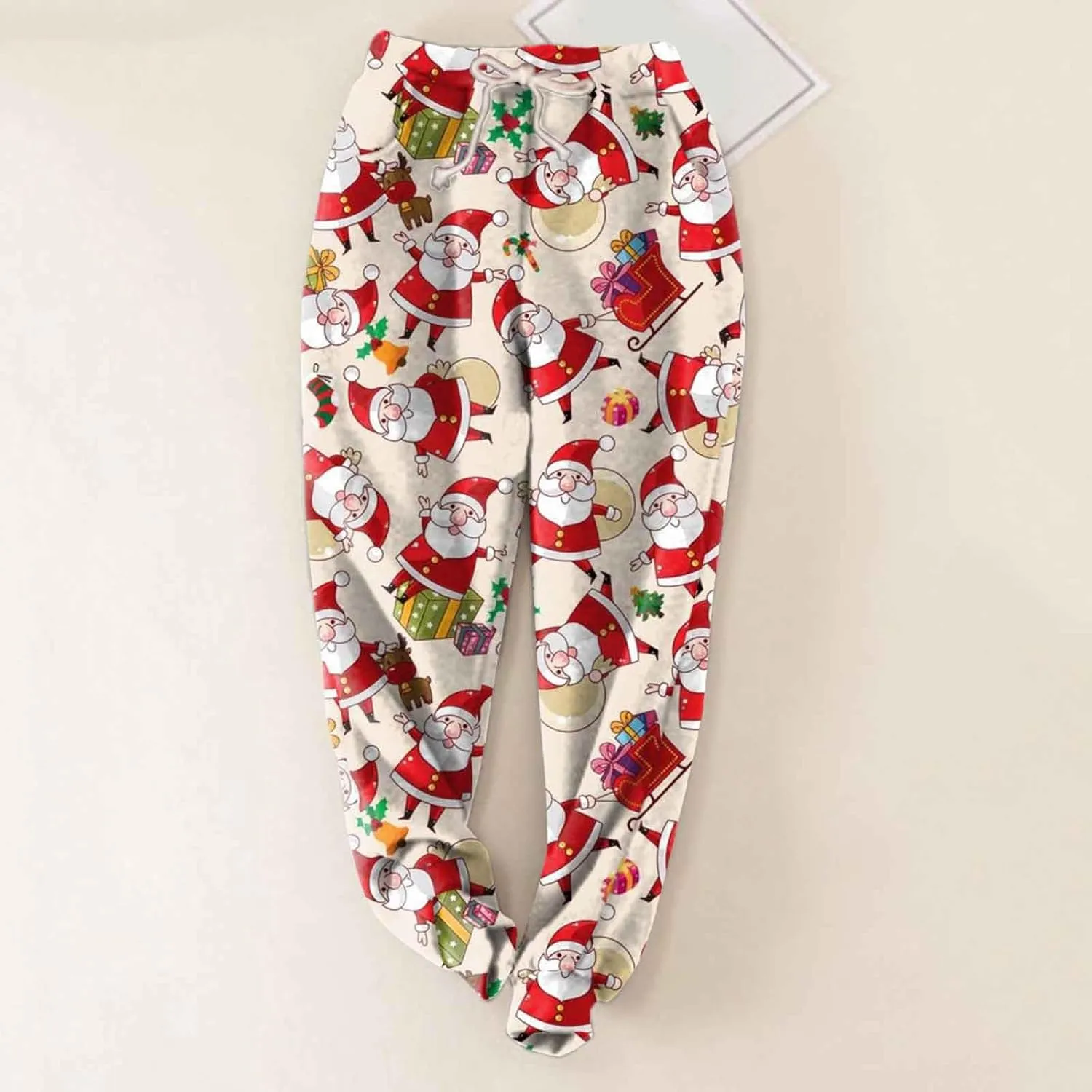 Christmas Fleece Joggers Women Plus Size Cute Polka Dot Sherpa Lined Sweatpants Thermal High Waisted Pants w/Pockets