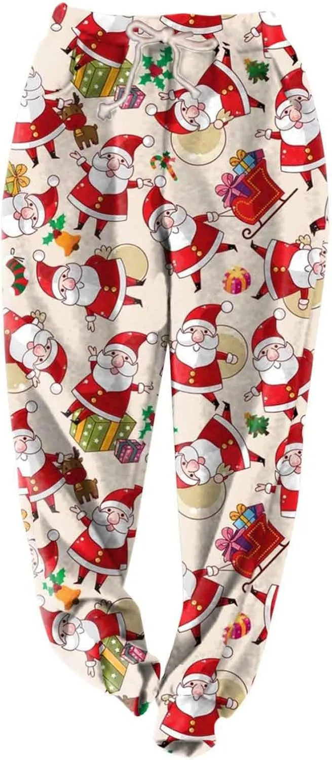 Christmas Fleece Joggers Women Plus Size Cute Polka Dot Sherpa Lined Sweatpants Thermal High Waisted Pants w/Pockets
