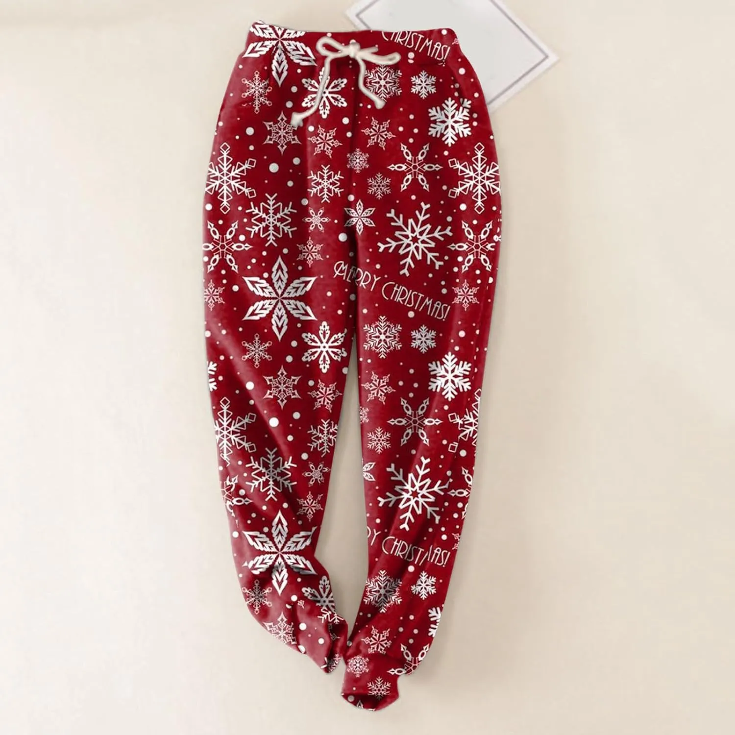 Christmas Fleece Joggers Women Plus Size Cute Polka Dot Sherpa Lined Sweatpants Thermal High Waisted Pants w/Pockets