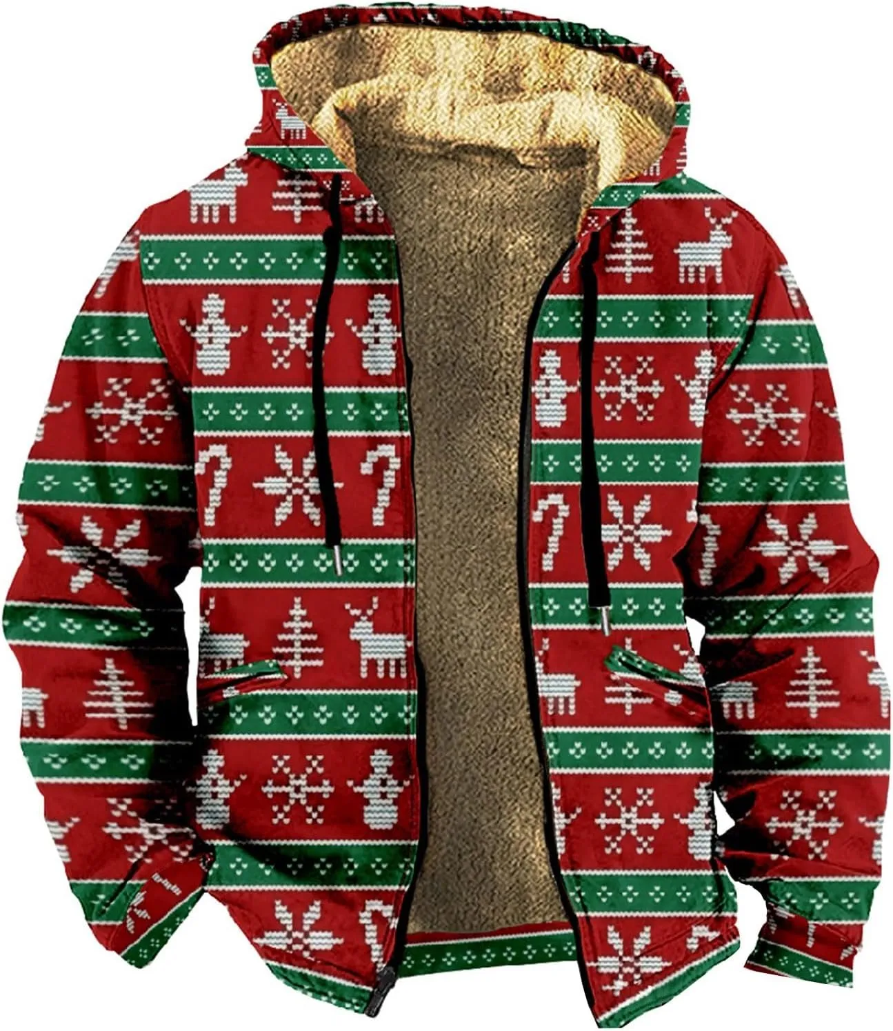 Christmas Hoodies for Men Heavyweight Sherpa Fleece Lined Reindeer Sweatshirts Oversized Full Zip Thick Winter Coats