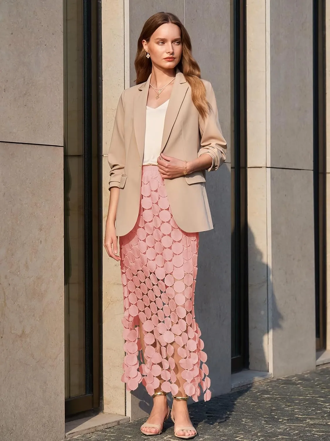 Cicy Bell Womens Hollow Out Maxi Skirts Summer High Waisted Boho Fringe Hem Long Skirt