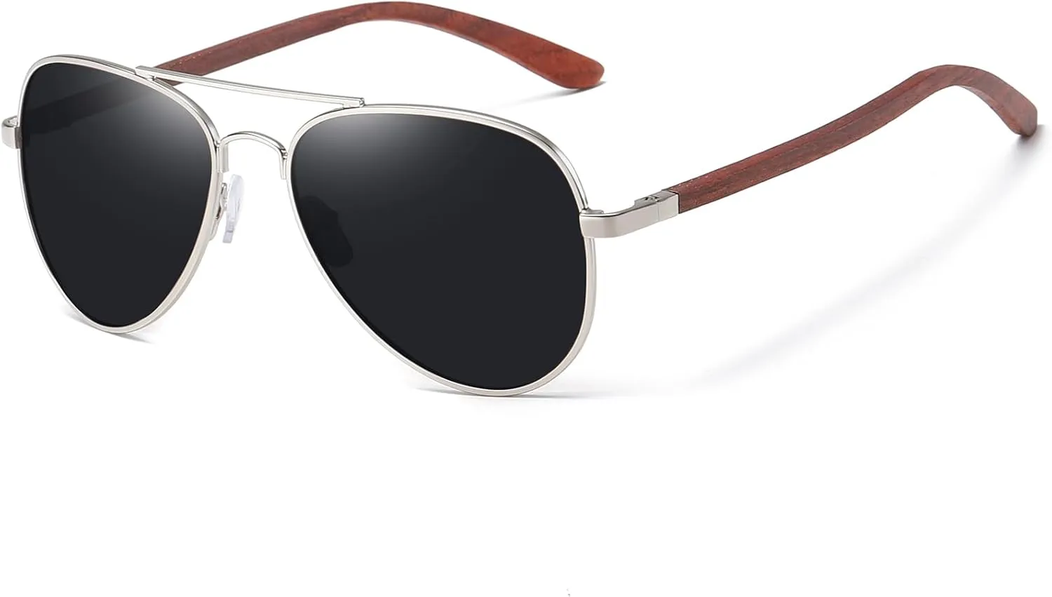 Classic Pilot Style Sunglasses with Metal Frame and Bamboo Wood Accents for Travel and Everyday Wear
