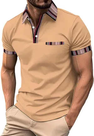 Color Block Polo Shirts for Men Sport Casual Golf Tennis Shirts Summer Short Sleeve Button Up Collared Work T-Shirt