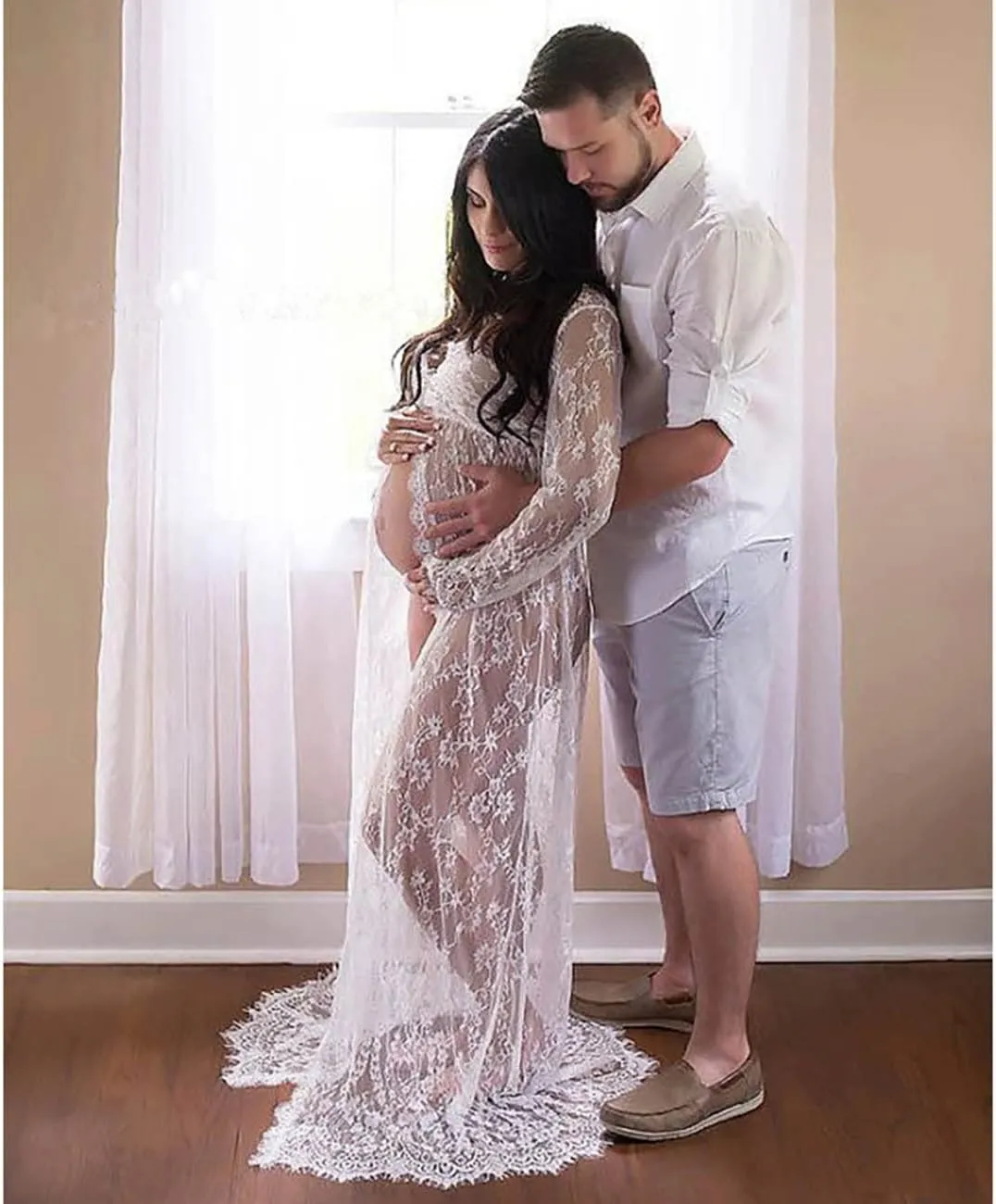 COSYOU Open Belly Maternity Dresses for Photography Black White Gown Split Front Cute Dress …