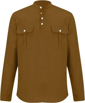 Cotton Linen Cargo Shirts Mens Long Sleeve Buttons V-Neck Henley Overshirt Lightweight Hiking Camping Fishing Shirts