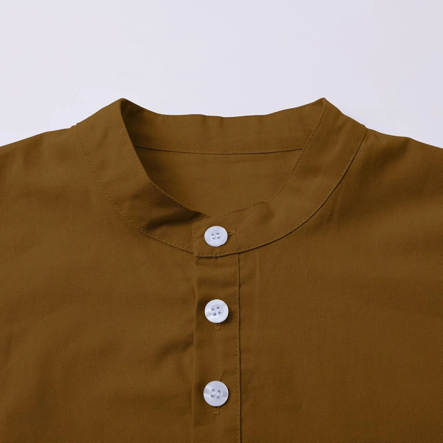 Cotton Linen Cargo Shirts Mens Long Sleeve Buttons V-Neck Henley Overshirt Lightweight Hiking Camping Fishing Shirts