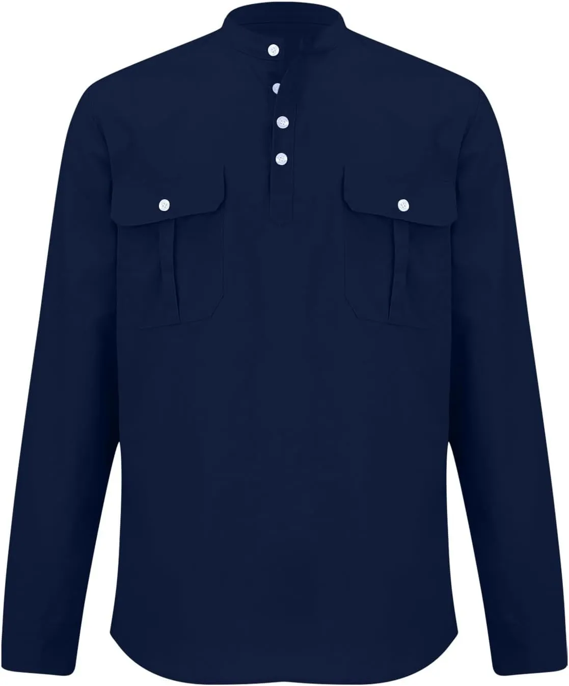 Cotton Linen Cargo Shirts Mens Long Sleeve Buttons V-Neck Henley Overshirt Lightweight Hiking Camping Fishing Shirts
