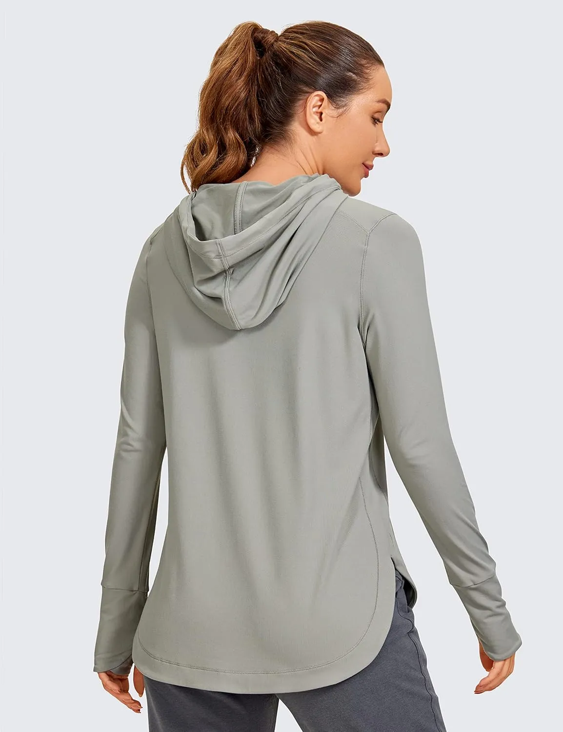 CRZ YOGA Workout Long Sleeve Shirt for Women Hoodie Pullover Athletic Hooded Sweatshirts Sports Gym Tops with Thumbhole