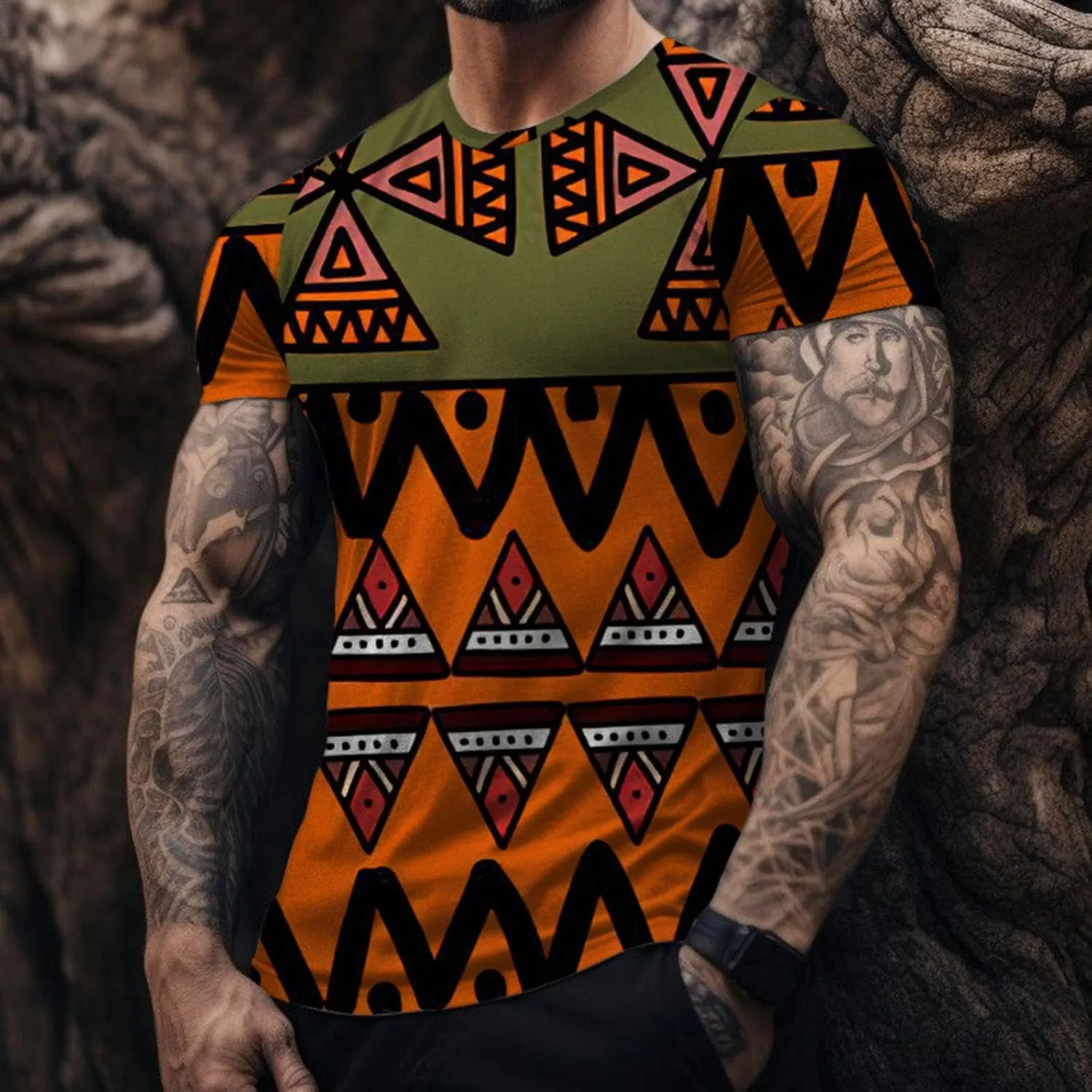 Designer Graphic Tees Men 2024 Vintage Africa Style Print Pullover Tops Summer Sport Fitness Short Sleeve Tee Shirt