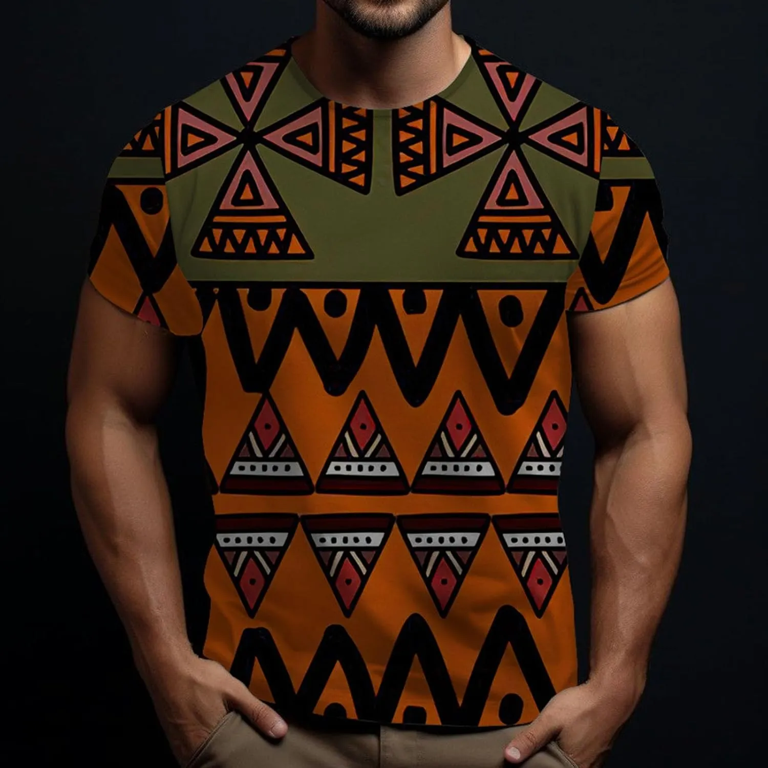 Designer Graphic Tees Men 2024 Vintage Africa Style Print Pullover Tops Summer Sport Fitness Short Sleeve Tee Shirt
