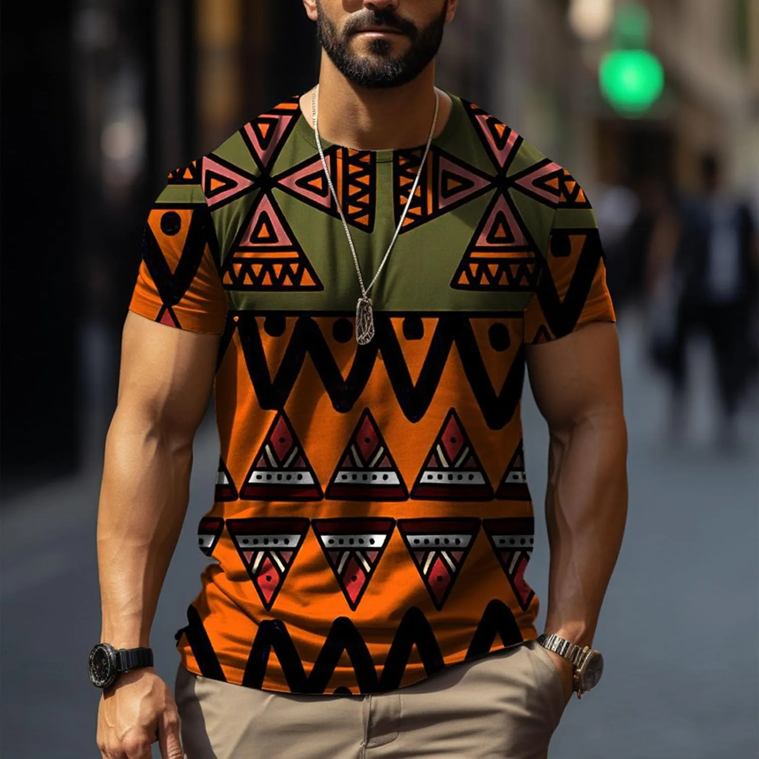Designer Graphic Tees Men 2024 Vintage Africa Style Print Pullover Tops Summer Sport Fitness Short Sleeve Tee Shirt
