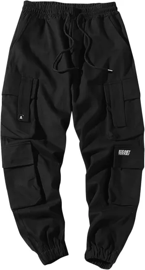 Dgoopd Mens Cargo Pants Slim Fit Casual Cargo Sweatpants Waist Drawstring Joggers Hiking Tactical Pants