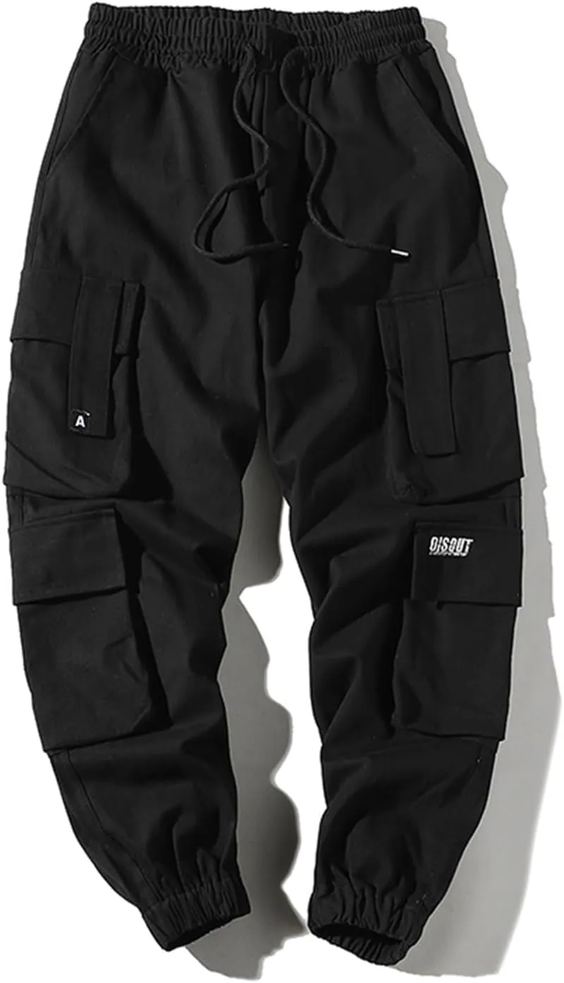 Dgoopd Mens Cargo Pants Slim Fit Casual Cargo Sweatpants Waist Drawstring Joggers Hiking Tactical Pants