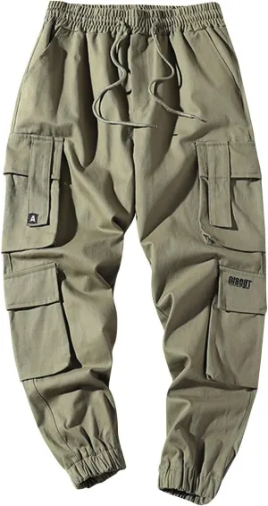 Dgoopd Mens Cargo Pants Slim Fit Casual Cargo Sweatpants Waist Drawstring Joggers Hiking Tactical Pants