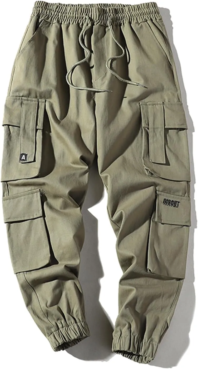 Dgoopd Mens Cargo Pants Slim Fit Casual Cargo Sweatpants Waist Drawstring Joggers Hiking Tactical Pants