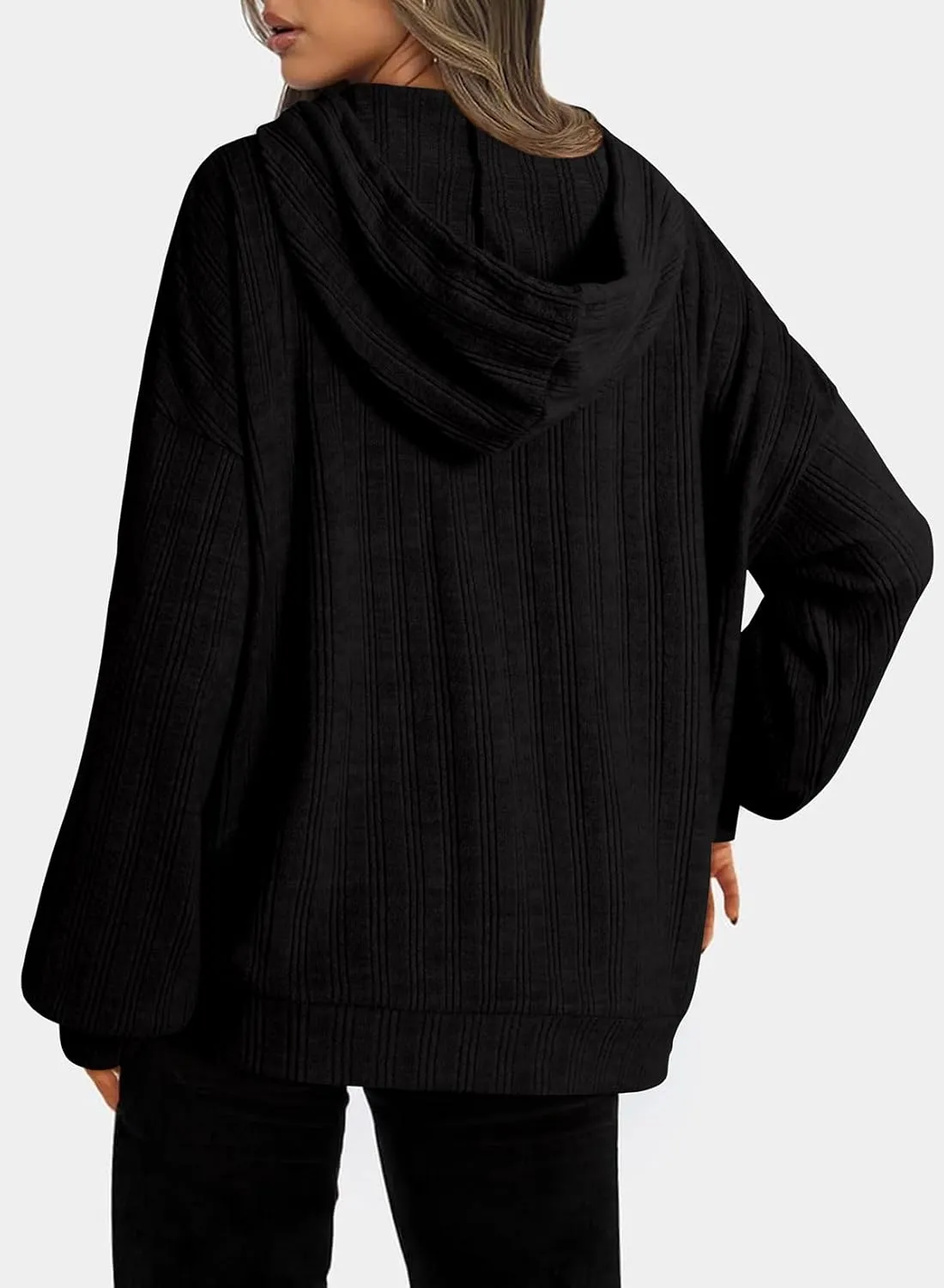 Dokotoo Hoodies for Women Casual Long Sleeve Textured Knit Loose Drawstring Hooded Sweatshirt with Pocket