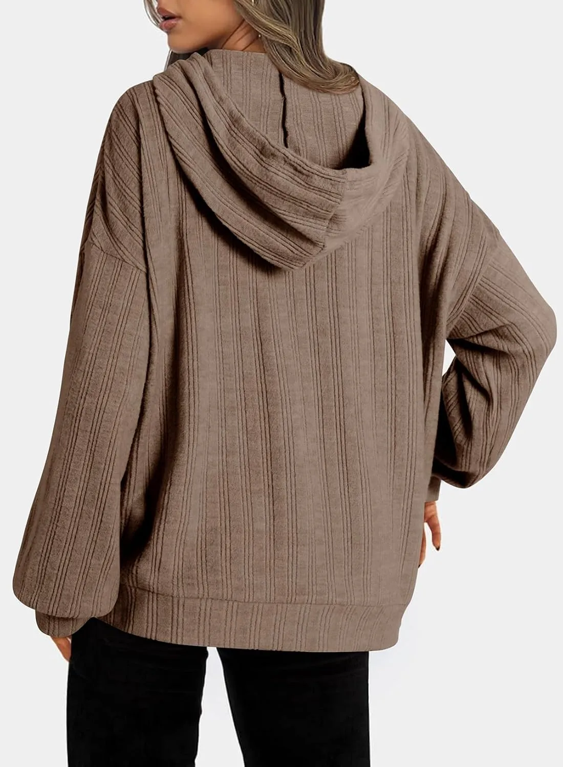 Dokotoo Hoodies for Women Casual Long Sleeve Textured Knit Loose Drawstring Hooded Sweatshirt with Pocket