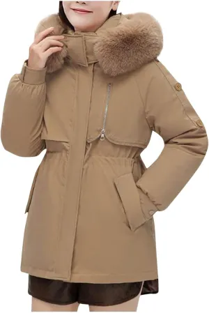 Down jackets down jacket Winter Puffer Jackets For Women Warm Thicken Parka Coat With Removable Fur Hood