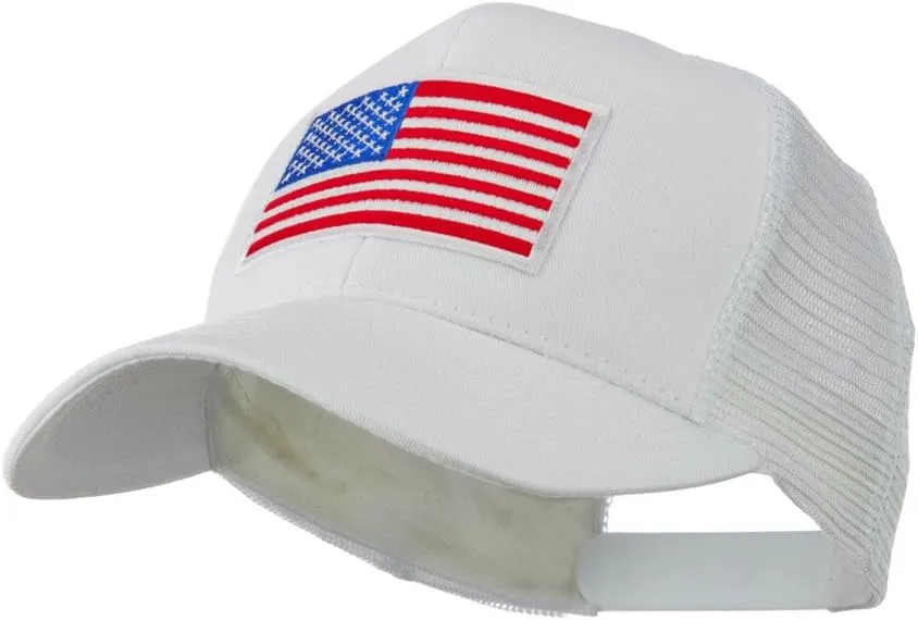 e4Hats.com 6 Panel Mesh American Flag White Patch Cap