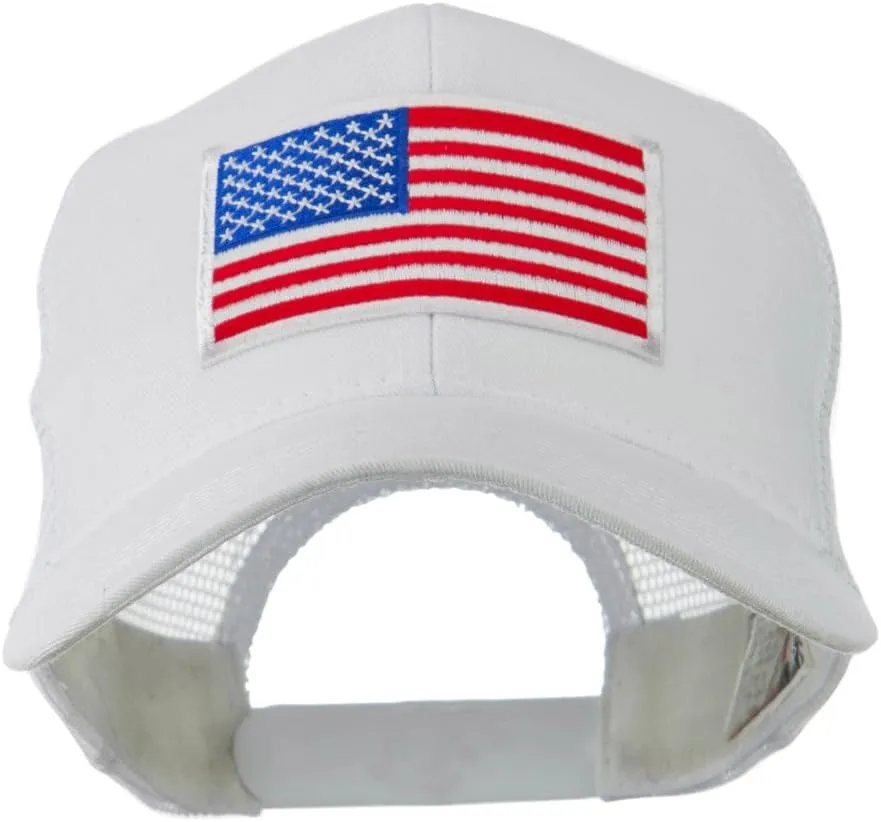 e4Hats.com 6 Panel Mesh American Flag White Patch Cap
