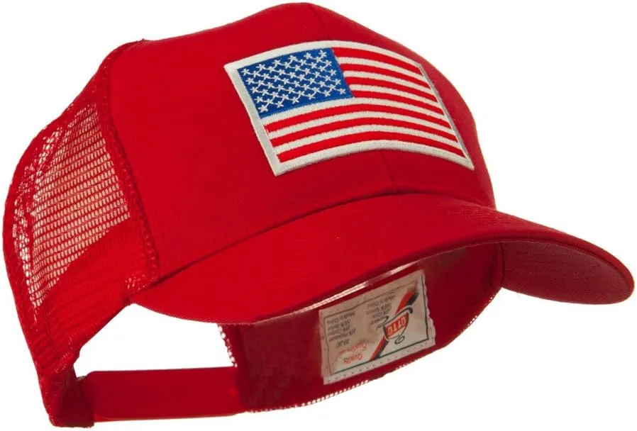 e4Hats.com 6 Panel Mesh American Flag White Patch Cap