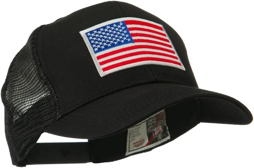 e4Hats.com 6 Panel Mesh American Flag White Patch Cap