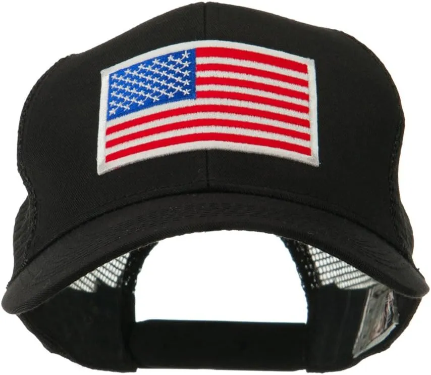 e4Hats.com 6 Panel Mesh American Flag White Patch Cap