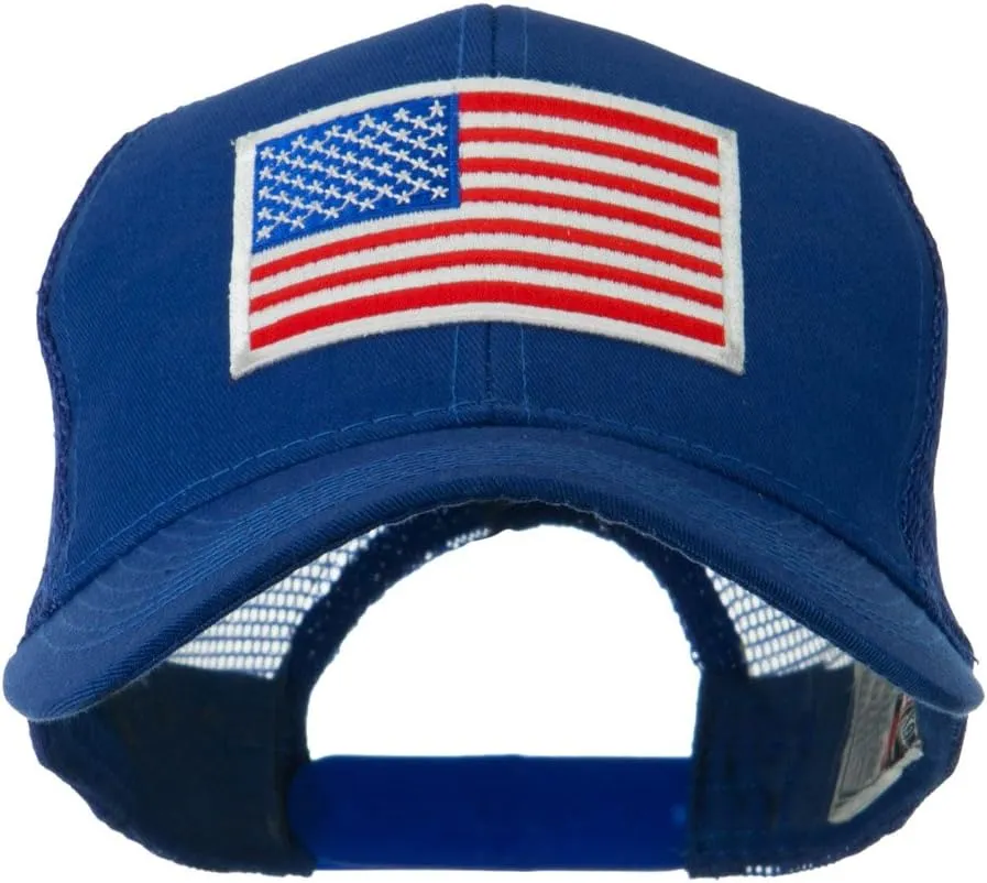 e4Hats.com 6 Panel Mesh American Flag White Patch Cap