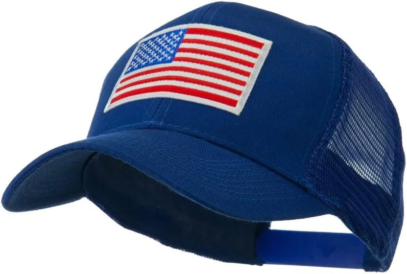 e4Hats.com 6 Panel Mesh American Flag White Patch Cap