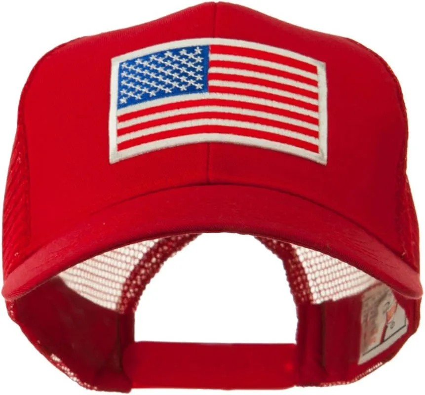 e4Hats.com 6 Panel Mesh American Flag White Patch Cap