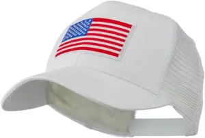 e4Hats.com 6 Panel Mesh American Flag White Patch Cap