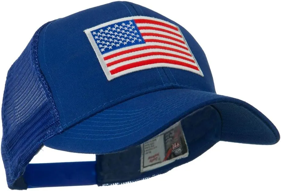 e4Hats.com 6 Panel Mesh American Flag White Patch Cap