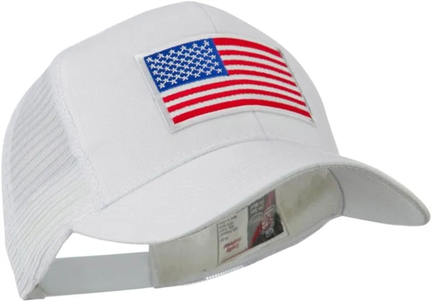 e4Hats.com 6 Panel Mesh American Flag White Patch Cap