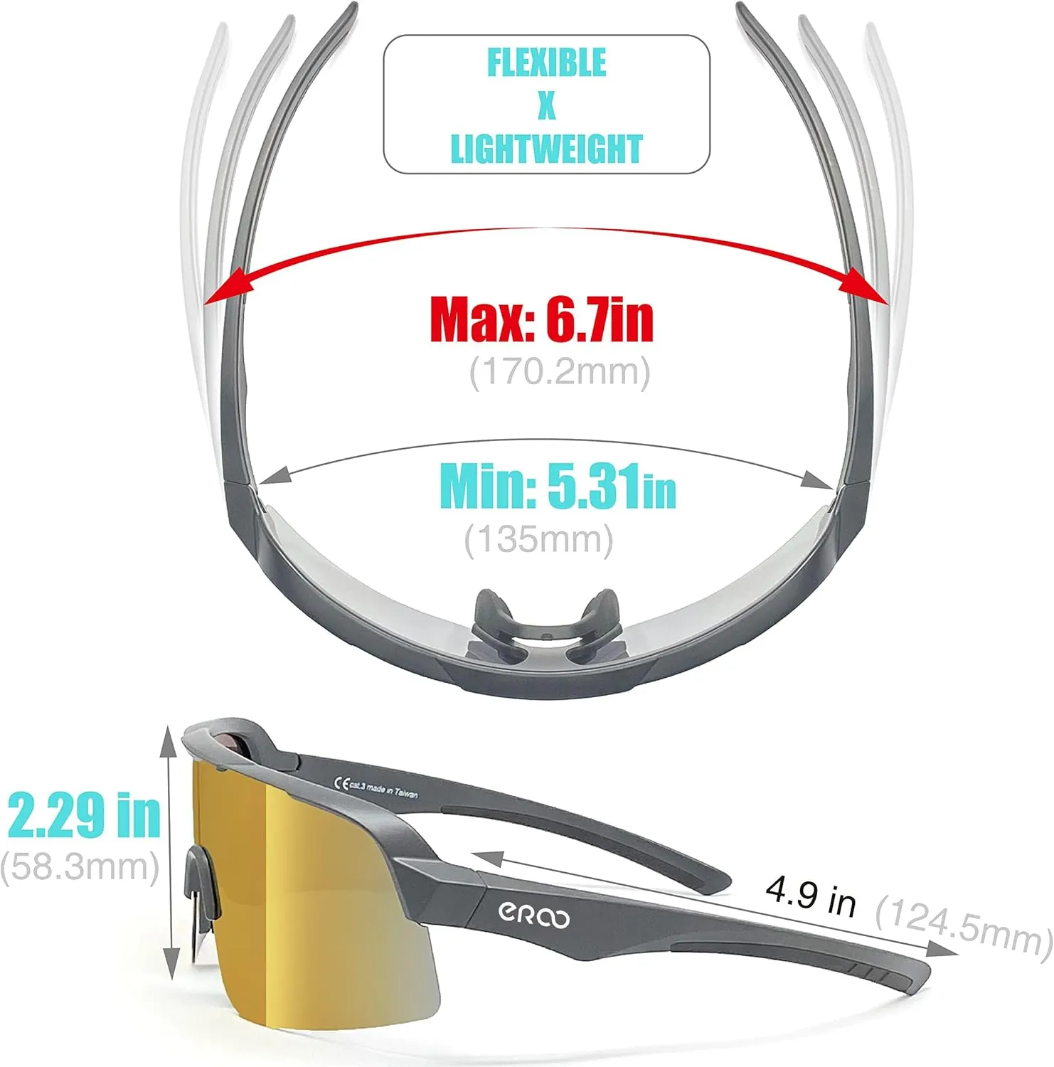 EAZYRUN Large to Medium Polarized shield sunglasses for men baseball ski biking running cycling beach volleyball fishing