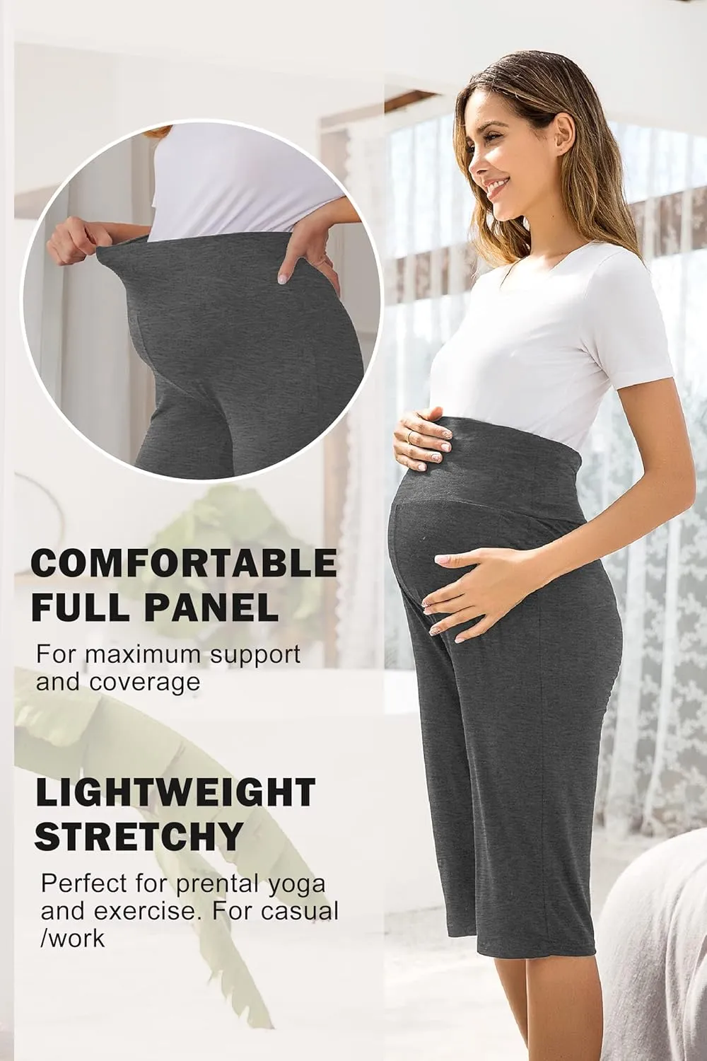 Ekouaer Maternity Shorts for Women Maternity Capris Yoga Pregnancy Short Pants Soft Joggers Lounge Bottoms S-XXXL
