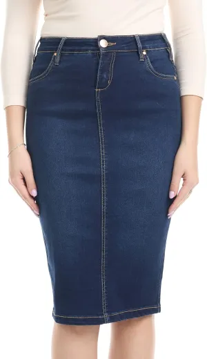 ESTEEZ Women's Slimming Denim Pencil Skirt with Tummy Control Panel – 'Miami'