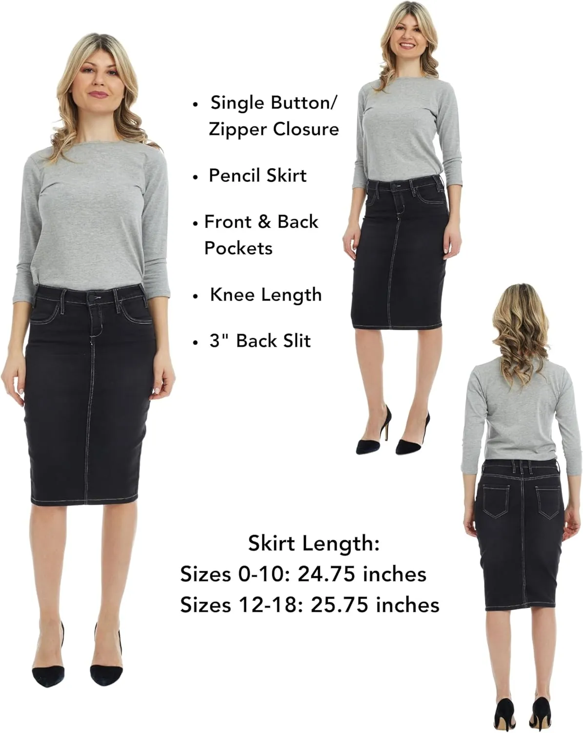 ESTEEZ Women's Slimming Denim Pencil Skirt with Tummy Control Panel – 'Miami'