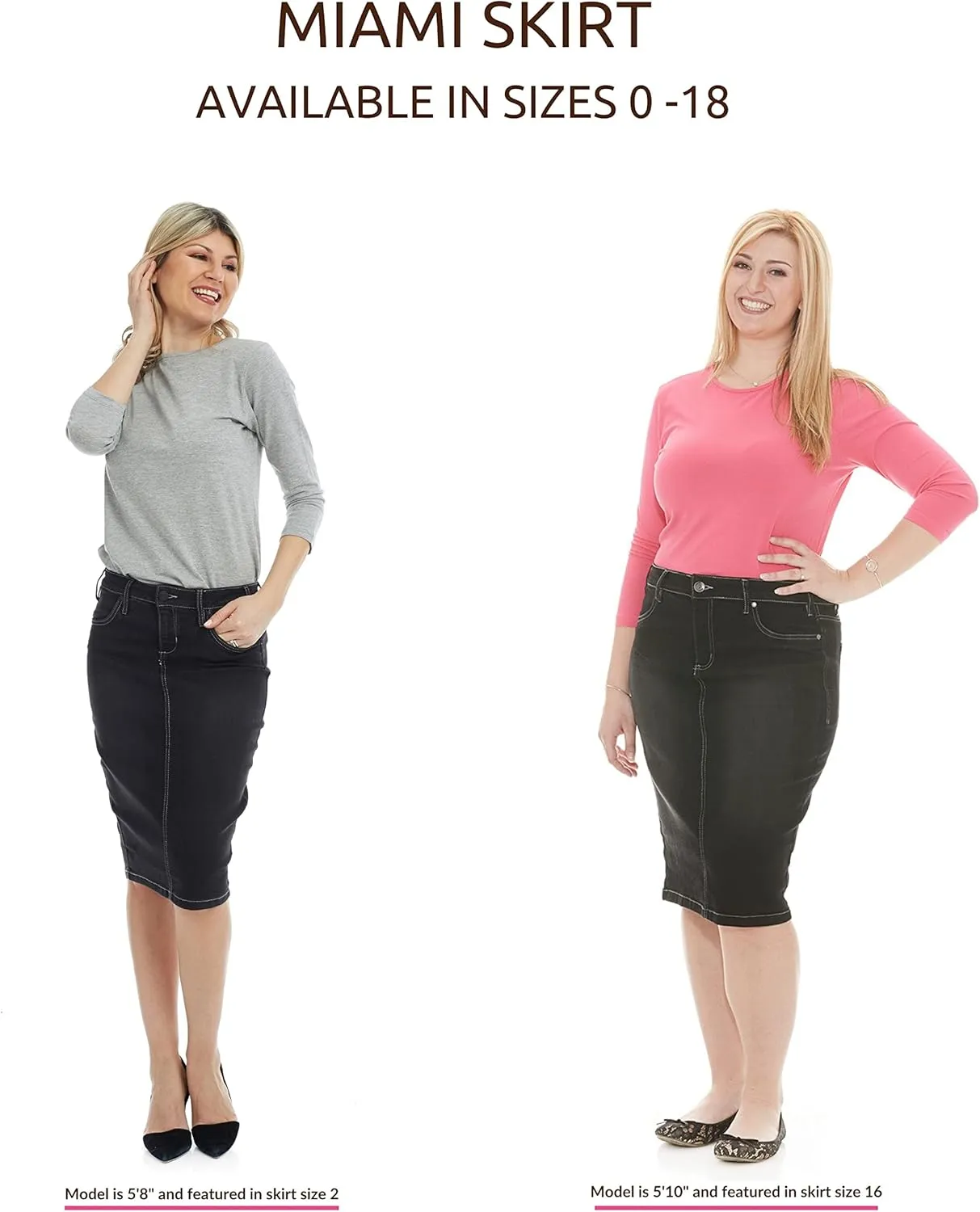 ESTEEZ Women's Slimming Denim Pencil Skirt with Tummy Control Panel – 'Miami'