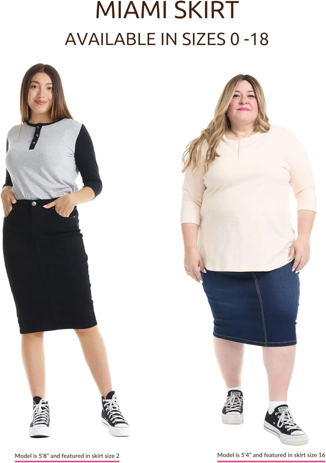 ESTEEZ Women's Slimming Denim Pencil Skirt with Tummy Control Panel – 'Miami'