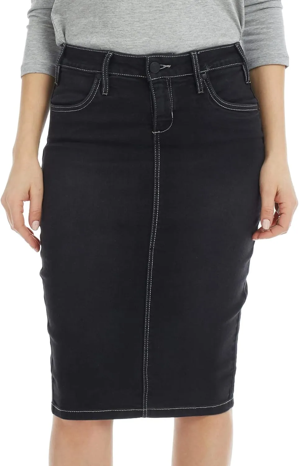 ESTEEZ Women's Slimming Denim Pencil Skirt with Tummy Control Panel – 'Miami'