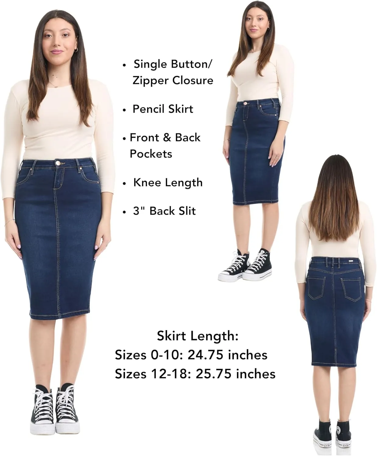 ESTEEZ Women's Slimming Denim Pencil Skirt with Tummy Control Panel – 'Miami'