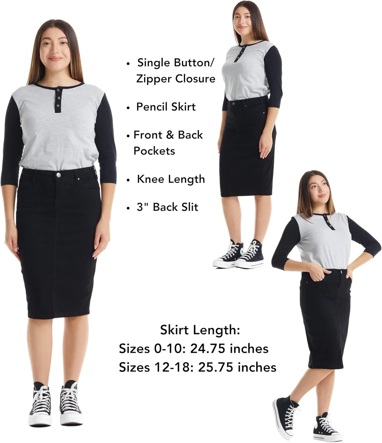 ESTEEZ Women's Slimming Denim Pencil Skirt with Tummy Control Panel – 'Miami'