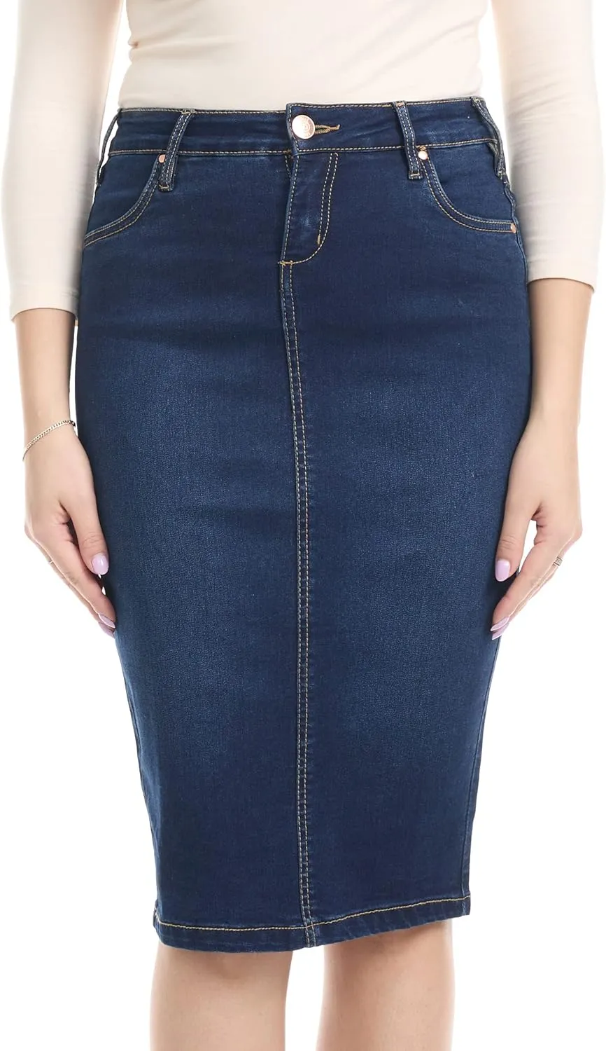 ESTEEZ Women's Slimming Denim Pencil Skirt with Tummy Control Panel – 'Miami'