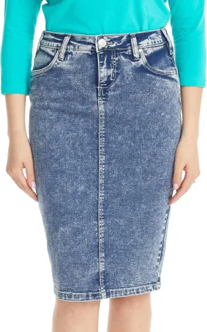 ESTEEZ Women's Slimming Denim Pencil Skirt with Tummy Control Panel – 'Miami'