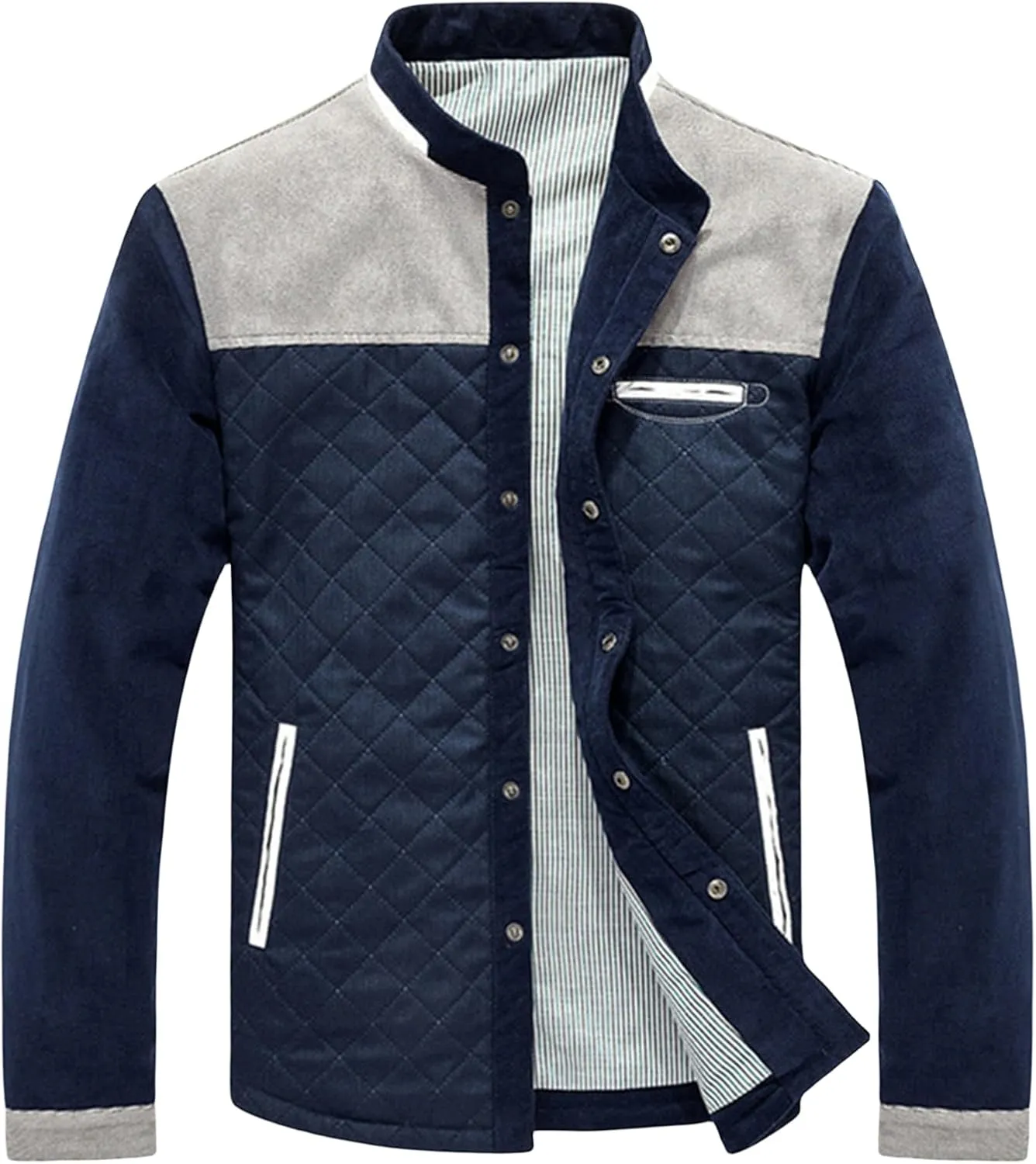 evzosrz Men's Diamond Quilted Puffer Down Jacket Lightweight Zipper Button Down Business 2024 Casual Long Sleeve Shirts Coats