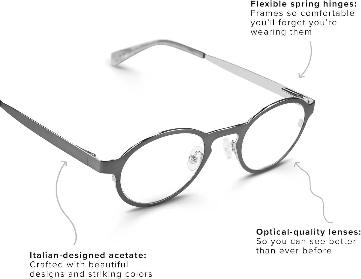 eyebobs - Hard Wear | Premium Reading Glasses for Men and Women | Round Frame for Narrow Faces | Available in 0.0x - 4.0x